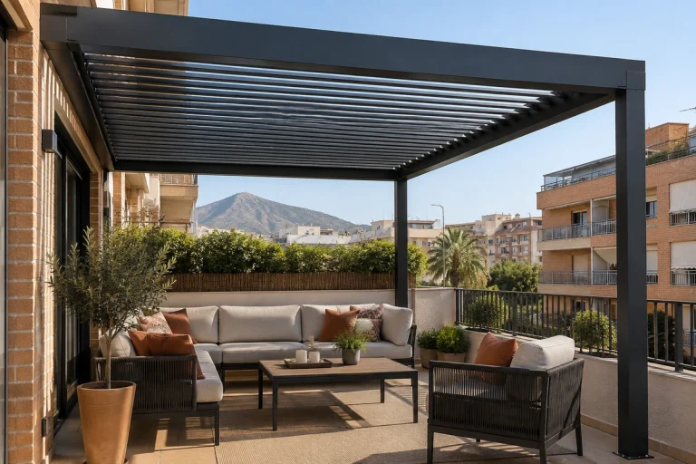 Bioclimatic pergolas: pergola with adjustable louvres on a terrace